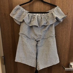 Black and white gingham print romper